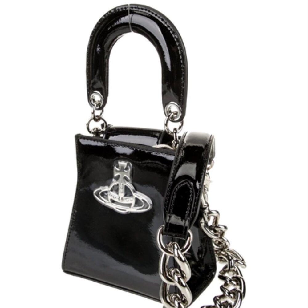 NWT $750 Vivienne Westwood Kelly Patent Leather Top Handle Shoulder Bag